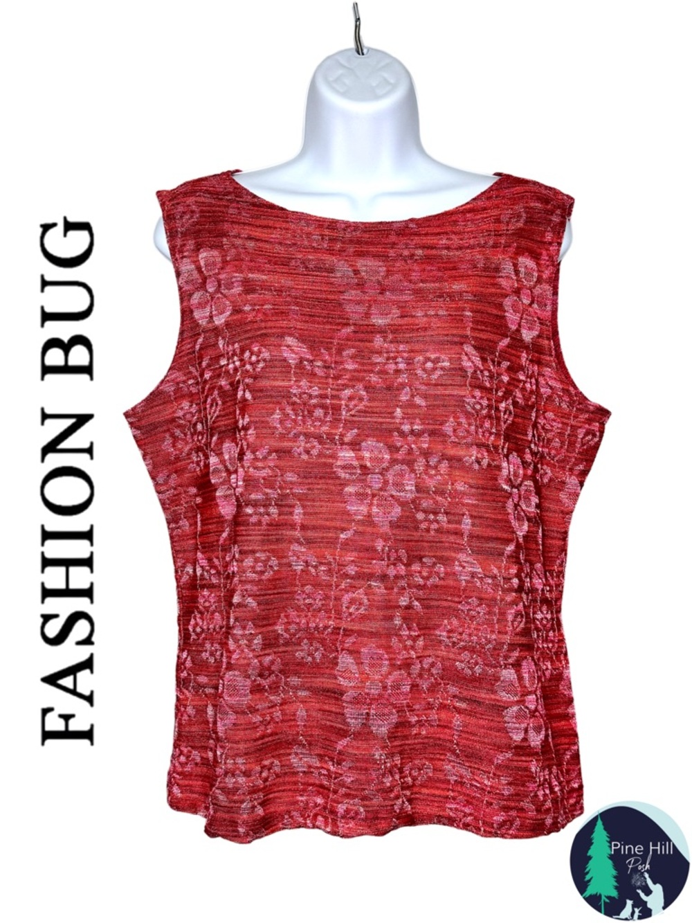 Fashion Bug Tank Top Blouse Red Floral Textured Y2K Inspired Knit Size Large EUC